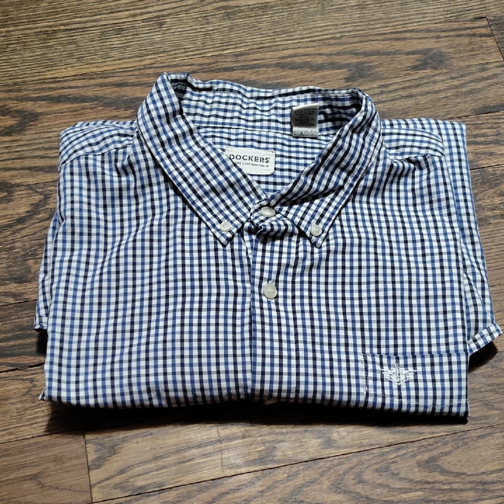 Dockers Men's Navy and White Gingham Shirt